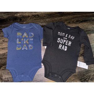 NWT! Two Carter's One Piece Rad Like Dad, Mom and Dad are Rad Bodysuits - 12 Mo